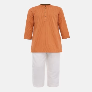 Orange Striped Handloom Cotton Panjabi Pajama Set